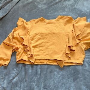 Zara Women's long sleeve Ruffled Orange Top
